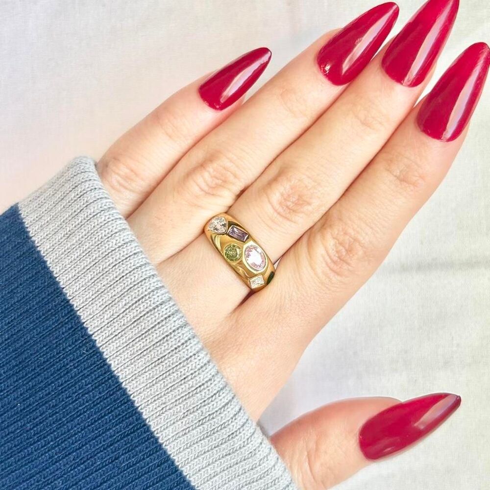Vintage Inspired Luxury Gold Tone Gypsy/Flush Set Ring
